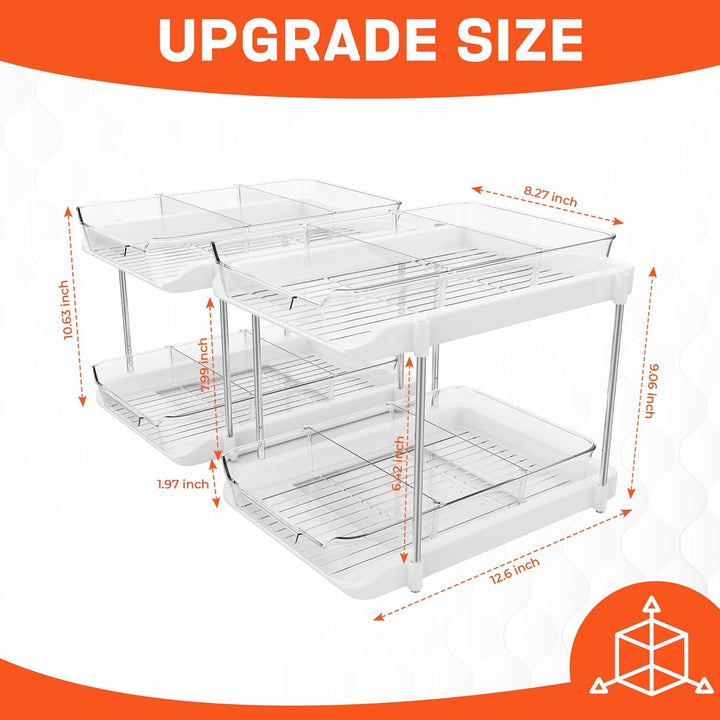 2 Pack of 2 Tier under Sink Storage Organizer for Bathroom, Kitchen Sink Organizer under Cabinet, Pull Out Eustatian and Make up Cabinet Undersink Organizers Bathroom with Movable Dividers…