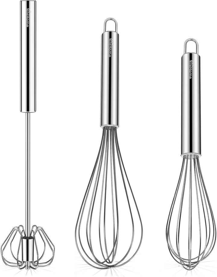 Stainless Steel Whisk Set 8" 10" 12" Kitchen Whisk Balloon Whisk Kitchen Wisk Wire Whisks for Cooking, Whisking, Blending, Beating, Stirring-3 Pack…