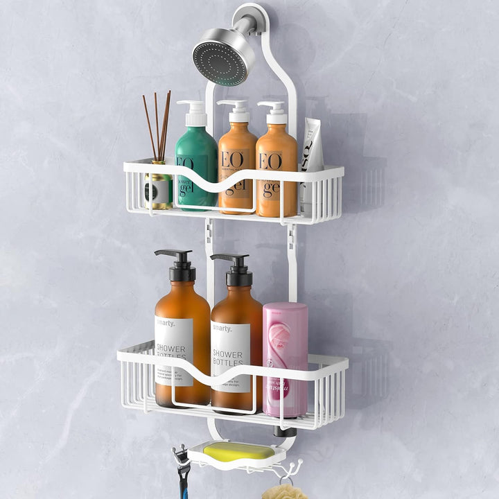 Bathroom Hanging Shower Organizer, over Head Shower Caddy Shower Storage Rack Basket with Hooks for Razor and Sponge Rustproof, Black 