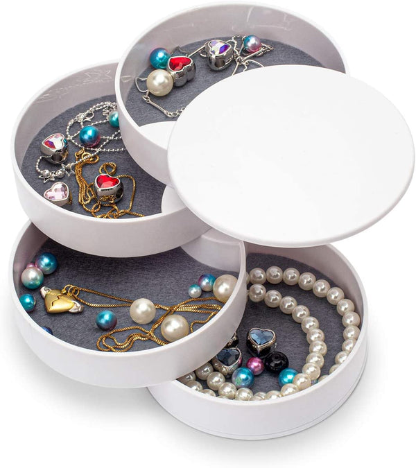 Jewelry Organizer, Small Jewelry Box Earring Holder for Women, Jewelry Storage Box 4-Layer Rotatable Jewelry Accessory Storage Tray with Lid for Rings Bracelets