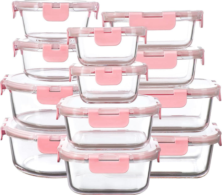 12 Pack Glass Storage Containers with Lids, Leak-Proof Meal Prep Containers, Dishwasher/Microwave/Oven/Freezer Safe Glass Food Storage Containers for Leftovers, to Go