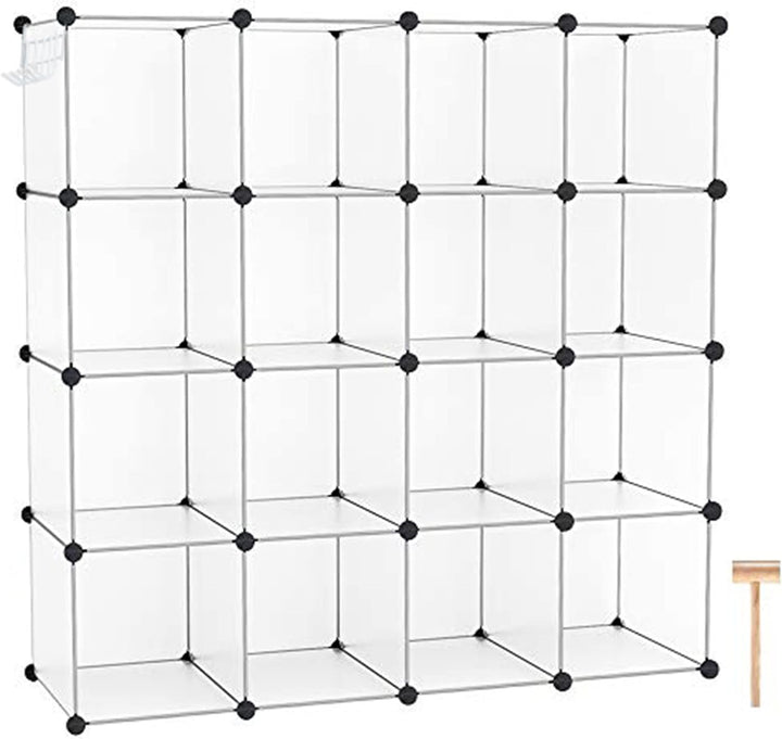 Cube Storage Organizer, 16-Cube Shelves Units for Closet, DIY Plastic Modular Bookshelf, Bookcase, Storage Cubes Ideal for Bedroom, Living Room, 48.4" L × 12.4" W × 48.4" H Black SUM3016H