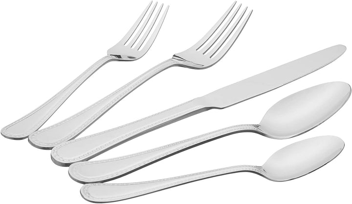 20-Piece Stainless Steel Flatware Set with Pearled Edge, Service for 4, Silver