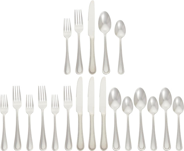 20-Piece Stainless Steel Flatware Set with Pearled Edge, Service for 4, Silver