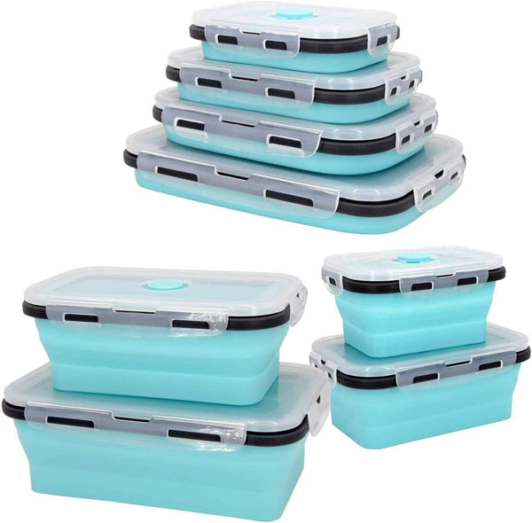 4 Pack Collapsible Food Storage Containers with Lid & Air Vent - Silicone Food Containers for Lunch, Snack, RV Accessories, Camper Must Haves - Microwave, Freezer and Dishwasher Safe