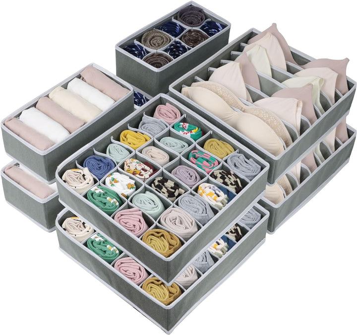 8 Pack Dresser Drawer Organizer Clothes, Foldable Underwear Drawer Organizer Bins, 90 Cells Fabric Closet Cloth Storage Box Drawer Dividers for Socks, Ties, Bras, Baby Clothes, Nursery, Clothing