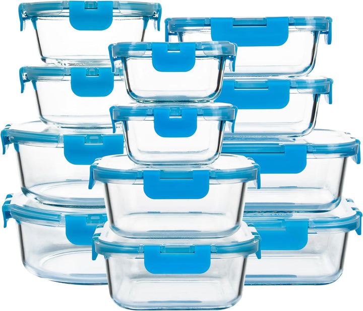 12 Pack Glass Storage Containers with Lids, Leak-Proof Meal Prep Containers, Dishwasher/Microwave/Oven/Freezer Safe Glass Food Storage Containers for Leftovers, to Go