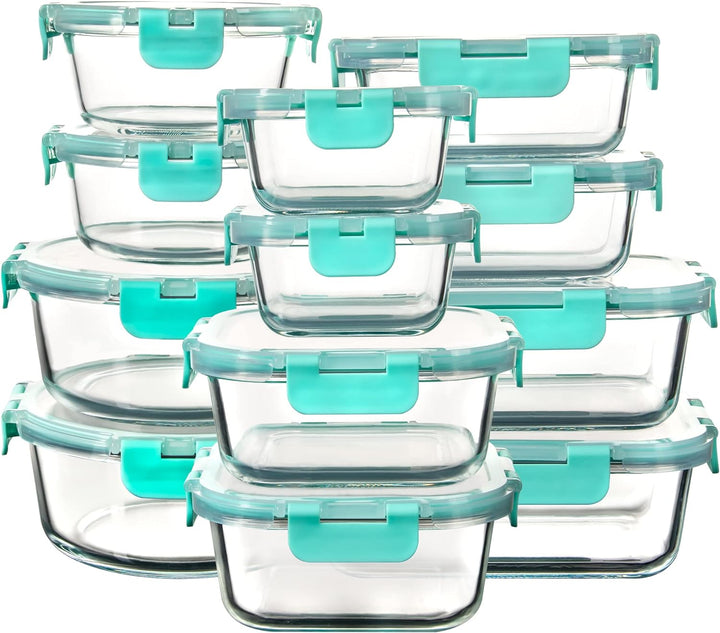 12 Pack Glass Storage Containers with Lids, Leak-Proof Meal Prep Containers, Dishwasher/Microwave/Oven/Freezer Safe Glass Food Storage Containers for Leftovers, to Go