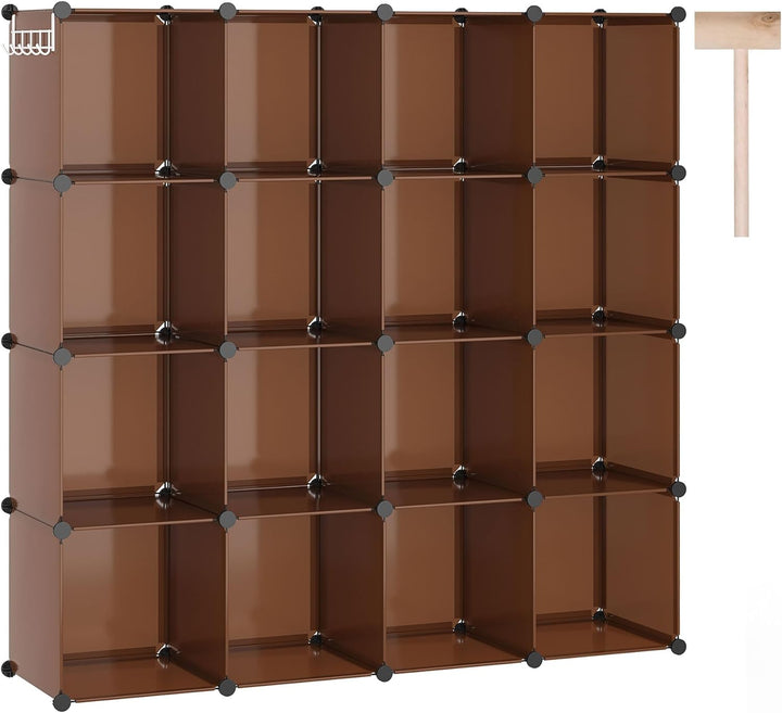 Cube Storage Organizer, 16-Cube Shelves Units for Closet, DIY Plastic Modular Bookshelf, Bookcase, Storage Cubes Ideal for Bedroom, Living Room, 48.4" L × 12.4" W × 48.4" H Black SUM3016H