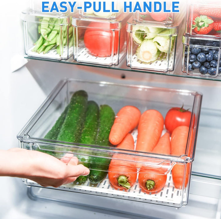 10 Pack Fridge Organizer, Stackable Refrigerator Organizer Bins with Lids, Bpa-Free Produce Fruit Storage Containers for Storage Clear for Food, Drinks, Vegetable Storage