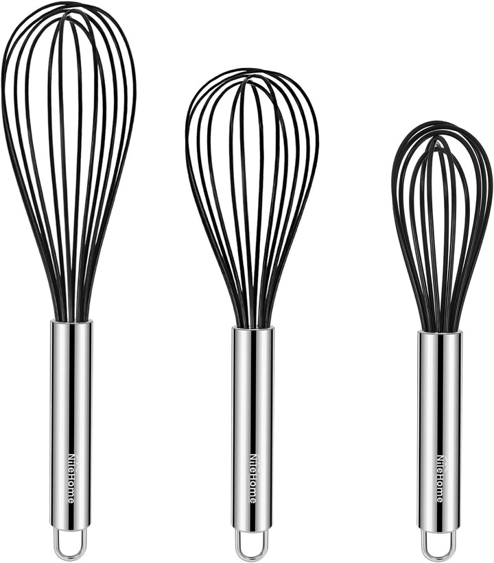 Stainless Steel Whisk Set 8" 10" 12" Kitchen Whisk Balloon Whisk Kitchen Wisk Wire Whisks for Cooking, Whisking, Blending, Beating, Stirring-3 Pack…