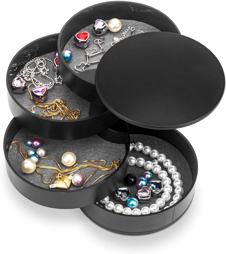 Jewelry Organizer, Small Jewelry Box Earring Holder for Women, Jewelry Storage Box 4-Layer Rotatable Jewelry Accessory Storage Tray with Lid for Rings Bracelets