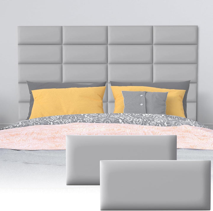 Headboard Panels，6 Panels Sized 7.8" X 15.7" Peel and Stick Padded Wall Panels for Kids，3D Anti-Collision Wall Mounted Bed Headboard for Full，Grey