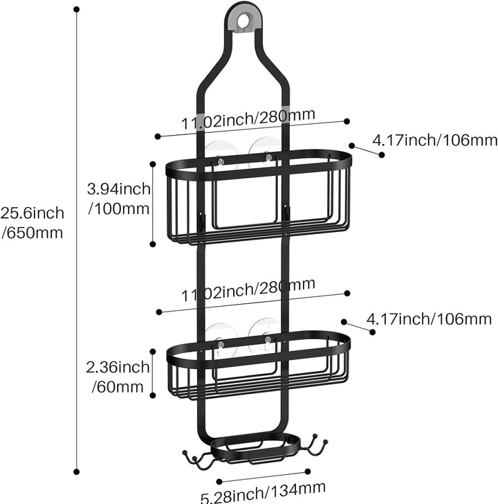 Bathroom Hanging Shower Organizer, over Head Shower Caddy Shower Storage Rack Basket with Hooks for Razor and Sponge Rustproof, Black 