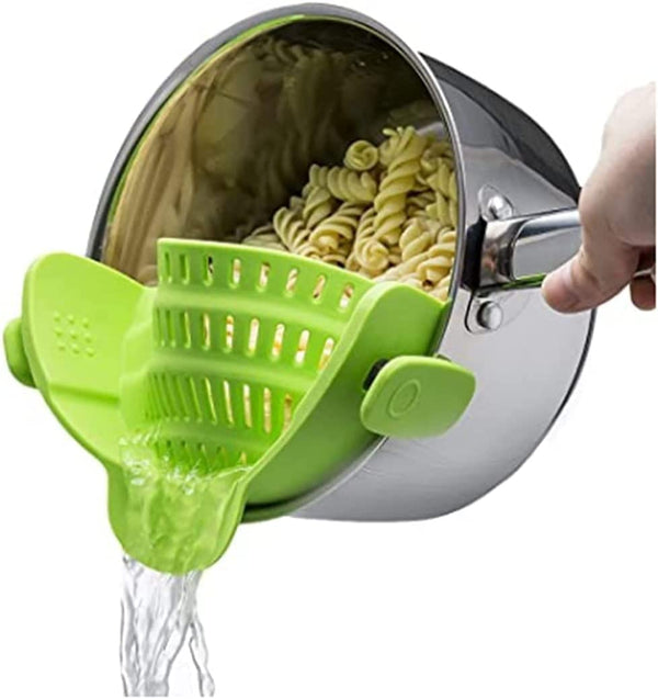 Snap N Strain Pot & Pasta Strainer - Adjustable Silicone Clip on Strainer for Pots, Pans, & Bowls- Kitchen Gadgets, Noodle, Food, Gifts for Women, Green