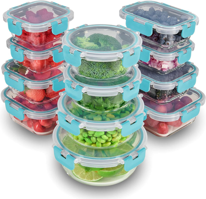 24 Piece Glass Storage Containers with Lids - Leak Proof, Dishwasher Safe Glass Food Storage Containers for Meal Prep or Leftovers, Gray