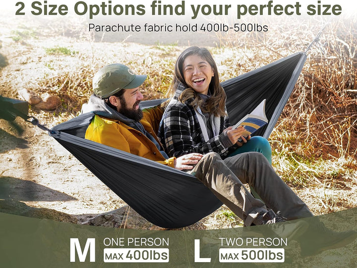 Camping Hammock, Camping Essentials, Lightweight Portable Double & Single Hammock with Tree Straps, Camping Gear for outside Hiking Camping Beach Backpack Travel