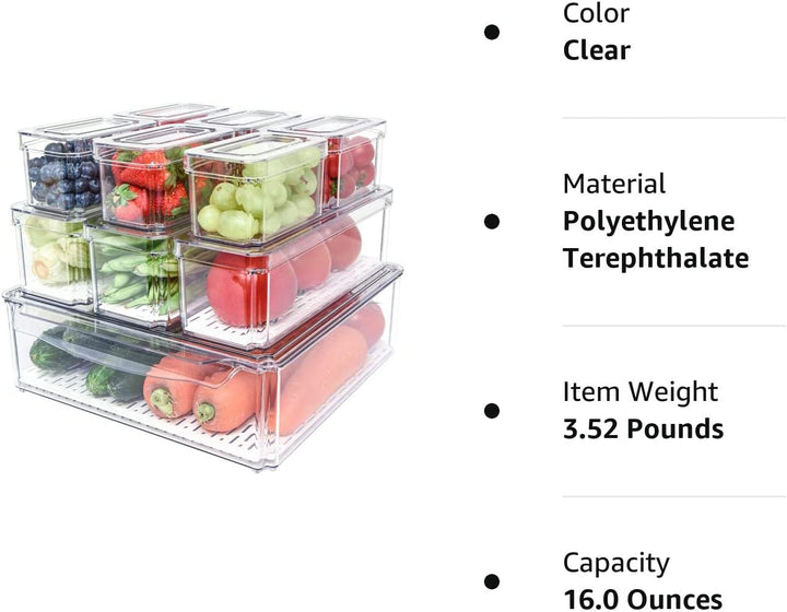 10 Pack Fridge Organizer, Stackable Refrigerator Organizer Bins with Lids, Bpa-Free Produce Fruit Storage Containers for Storage Clear for Food, Drinks, Vegetable Storage