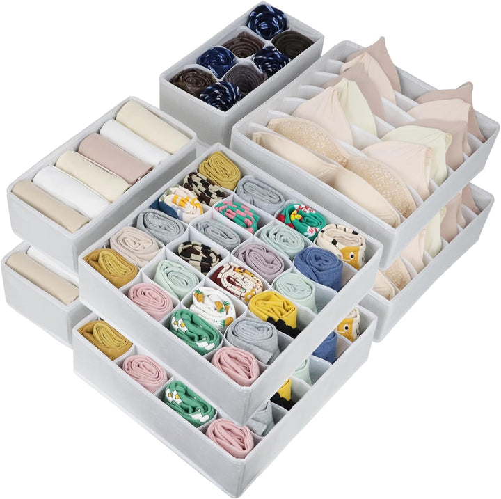 8 Pack Dresser Drawer Organizer Clothes, Foldable Underwear Drawer Organizer Bins, 90 Cells Fabric Closet Cloth Storage Box Drawer Dividers for Socks, Ties, Bras, Baby Clothes, Nursery, Clothing