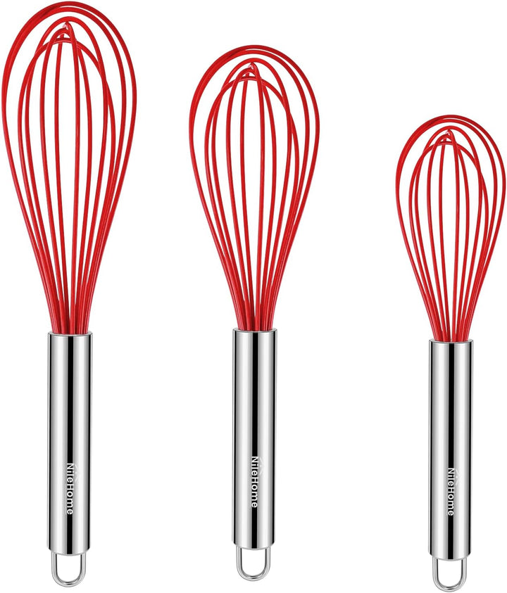 Stainless Steel Whisk Set 8" 10" 12" Kitchen Whisk Balloon Whisk Kitchen Wisk Wire Whisks for Cooking, Whisking, Blending, Beating, Stirring-3 Pack…