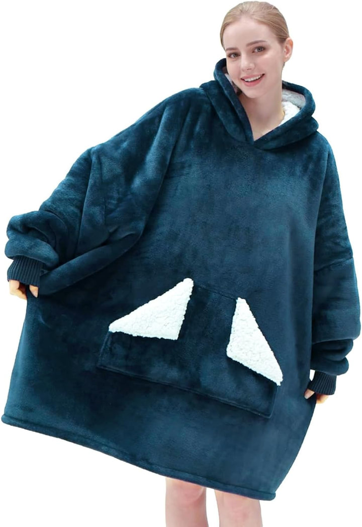 Wearable Blanket Hoodie, Oversized Sherpa Blanket Sweatshirt with Hood Pocket and Sleeves, Super Soft Warm Plush Hooded Blanket for Adult Women Men, One Size Fits All