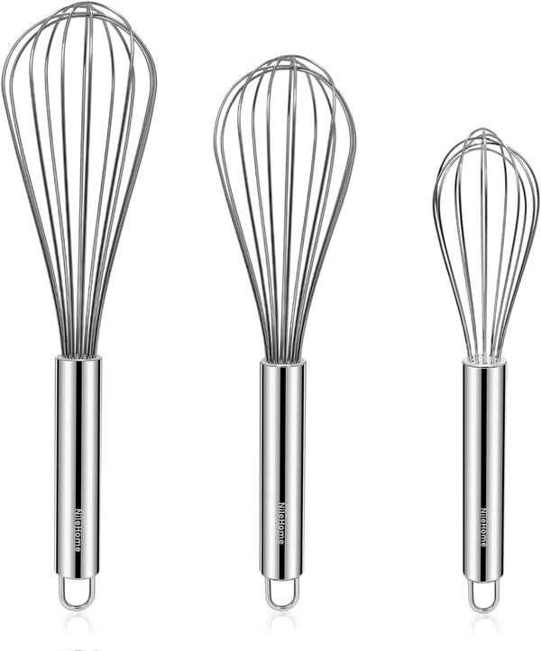 Stainless Steel Whisk Set 8" 10" 12" Kitchen Whisk Balloon Whisk Kitchen Wisk Wire Whisks for Cooking, Whisking, Blending, Beating, Stirring-3 Pack…