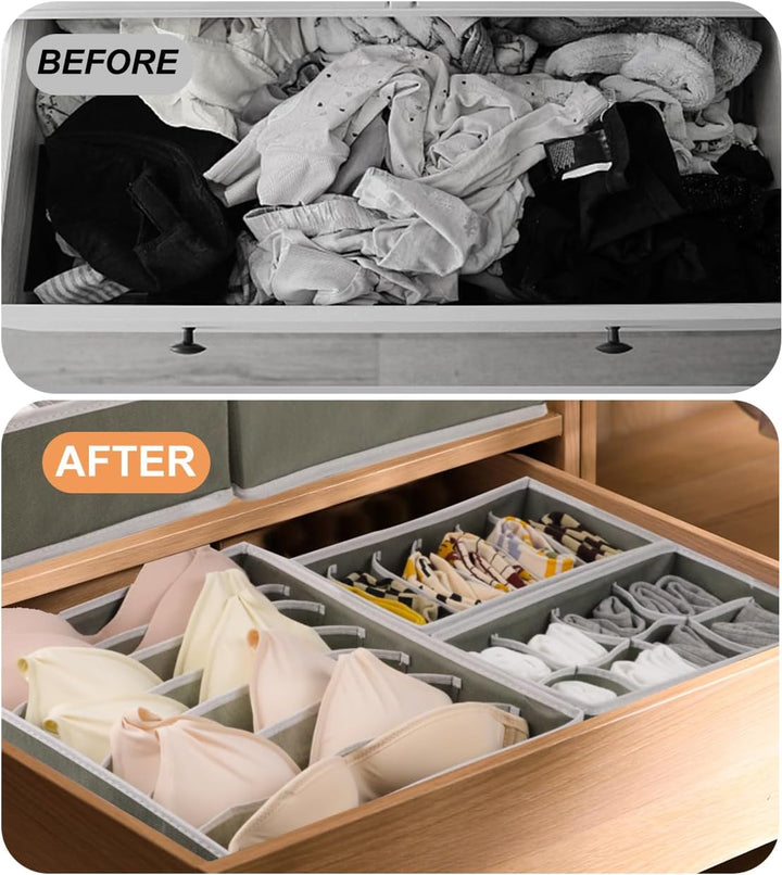 8 Pack Dresser Drawer Organizer Clothes, Foldable Underwear Drawer Organizer Bins, 90 Cells Fabric Closet Cloth Storage Box Drawer Dividers for Socks, Ties, Bras, Baby Clothes, Nursery, Clothing