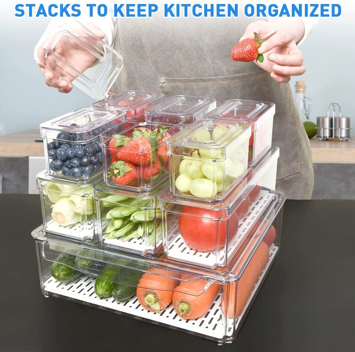 10 Pack Fridge Organizer, Stackable Refrigerator Organizer Bins with Lids, Bpa-Free Produce Fruit Storage Containers for Storage Clear for Food, Drinks, Vegetable Storage